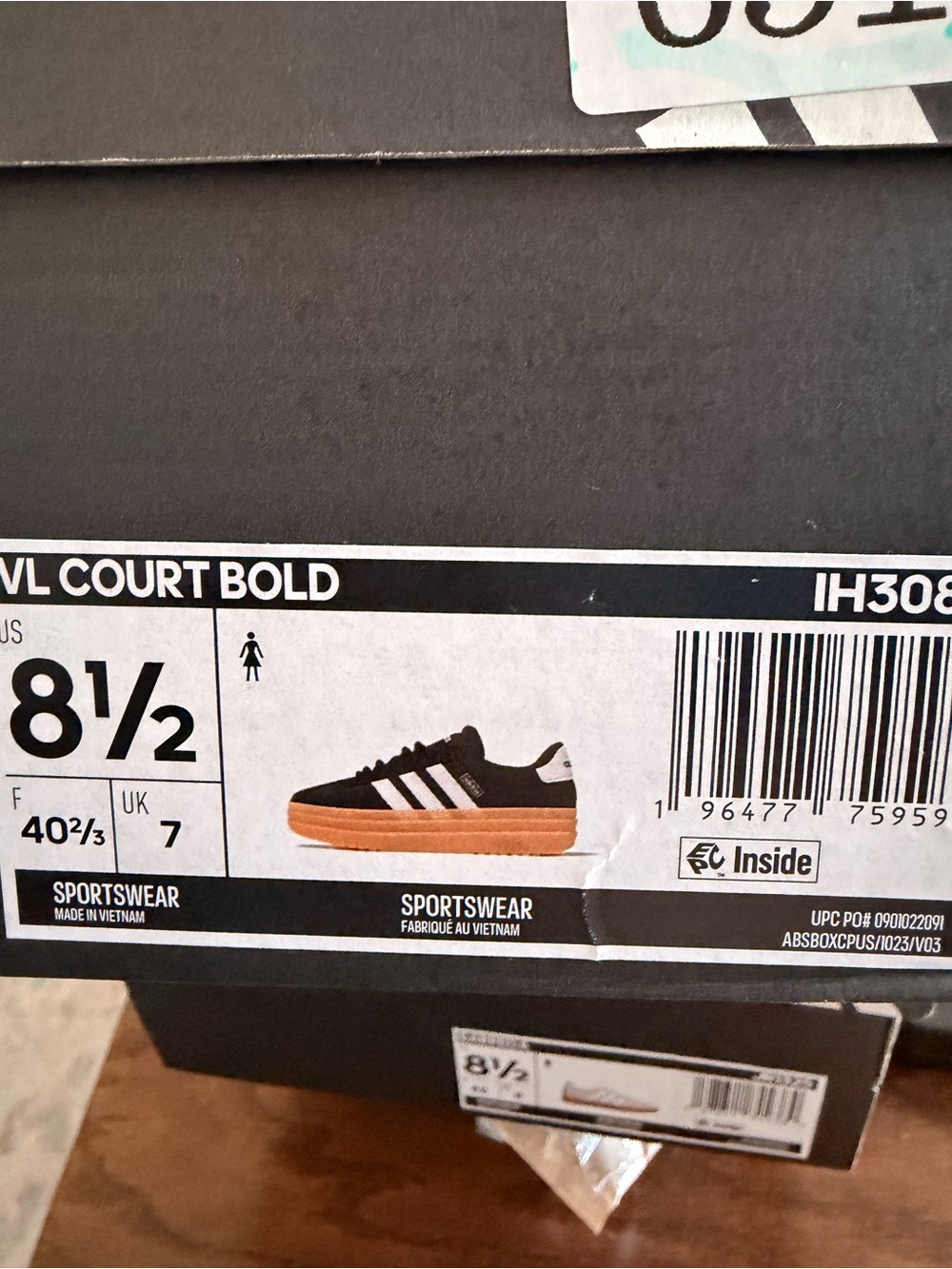 adidas Black and White Platform Court Bold Sneakers with Gum Sole